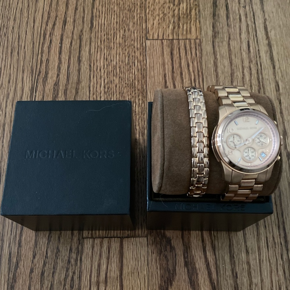 Michael Kors rose gold watch and bracelet